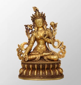 Tibetan Buddhism Gilt Gold Copper Tara Boddhisattva Buddha Statue