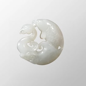 Openwork Chinese Natural Hetian Jade Carved Fish Pendant