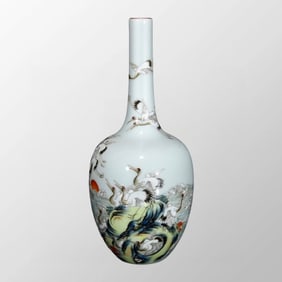 Chinese Qing Dynasty Famille Rose Crane Design Porcelain Vase