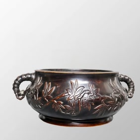 Vintage Chinese Copper Double Ears Fortune Bamboo Incense Burner