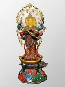 Vintage Chinese Gilt Gold Peking Glass Moriteshtin Bodhisattva Statue