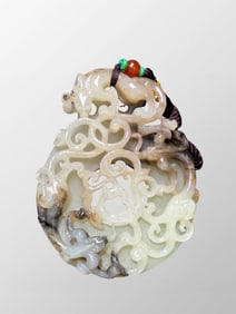Openwork Chinese Qing Dynasty Hetian Jade Carved Chi Dragon Jade Bi Pendant