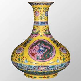 Chinese Qing Dynasty Gilt Edge Famille Rose Enamel Clouds Dragon Design Porcelain Vase