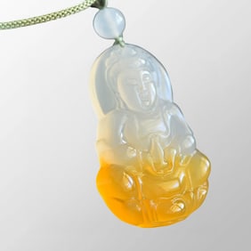 Beautiful Natural Jadeite Carved Kwan-yin Pendant