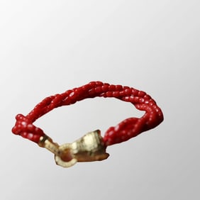 Beautiful Silver Plated Gilt Gold Red Coral Beads Bracelet