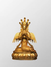 Vintage Tibetan Buddhism Gilt Gold Copper Nagarjuna Statue