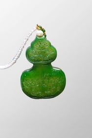Openwork Chinese Natural Green Hetian Jade Gourd Shape Sachet Pendant