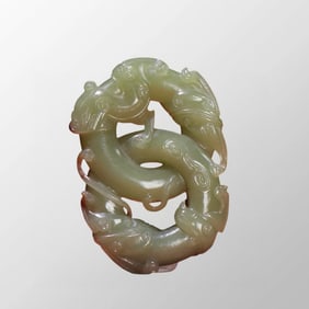 Openwork Vintage Chinese Hetian Jade Carved Chi Dragon Pendant