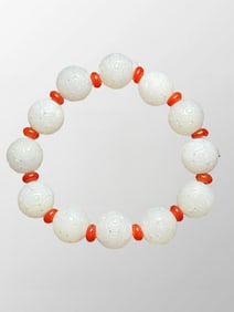 Openwork Chinese Natural White Hetian Jade Beads Bracelet