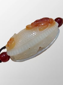 Chinese Natural Agate Carved Fortune Toad & Bat Pendant