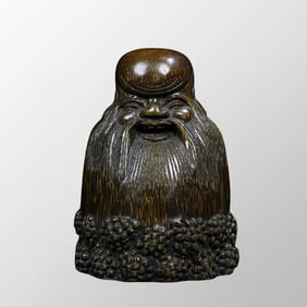 Vintage Ox Horn Carved Longevity Taoism Deity Statue