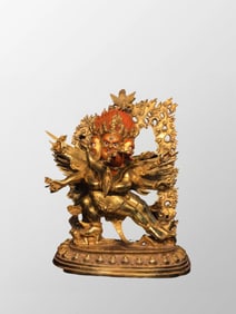Vintage Tibetan Buddhism Gilt Gold Copper Vajrapani Statue