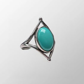 Chinese 925 Silver Inlay Turquoise Ring Adjustable Size