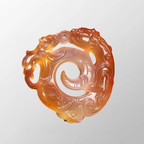 Old Chinese Agate Carved Chi Dragon Pendant