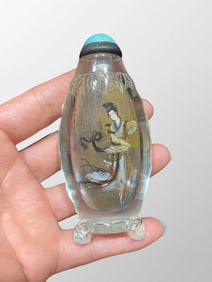 Old Chinese Peking Glass Inside Painting Beautiful Woman Design Snuff Bottle