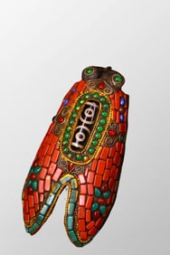 Vintage Tibetan Meteorolite Inlay Turquoise & DZI Agate Cicada Pendant