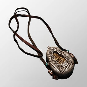 Tibetan Buddhism Pure Silver Inlay Bronze Buddha Gawu Box Pendant