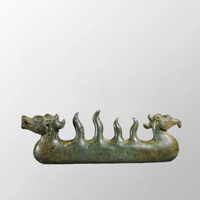 Vintage Chinese Bronze Dragon Phoenix Brush Pen Shelf