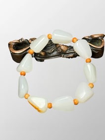Chinese Natural Hetian Jade Original Stone Beads Bracelet