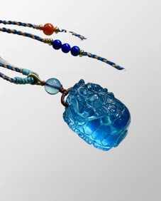 Beautiful Natural Aquamarine Carved Dragon Turtle Pendant