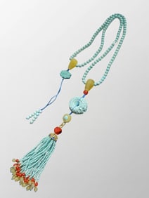 High Quality Chinese Natural Turquoise Fortune Dragon Pendant w Beads Necklace