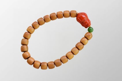 12MM Bead Chinese Sandalwood Beads Bracelet w Nanhong Agate Pixiu