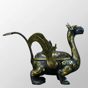 Vintage Chinese Gilt Gold Bronze Divine Beast Statue