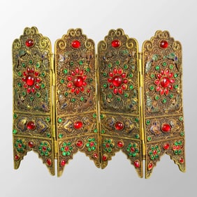 Exquisite Chinese Gold Wire Enamel Inlay Ruby Desk Screen