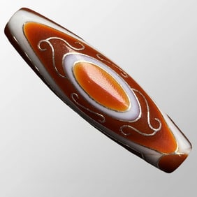 Vintage Tibetan DZI Agate Inlay Silver Wires Lucky Pendant