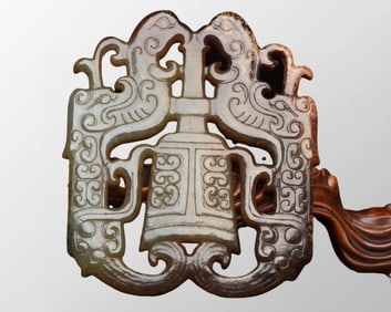 Openwork Vintage Chinese Hetian Jade Carved Bird Pendant