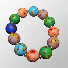 Beautiful Chinese Colored Drawing Peking Glass Beads Bracelet