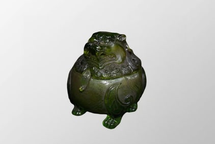 Old Chinese Green Peking Glass Lion Incense Burner
