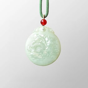 Chinese Natural Hetian Jade Carved Fortune Dragon Pendant