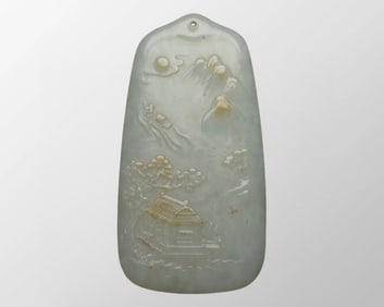 Chinese Hetian Jade Carved Live In Remote Mountains Pendant