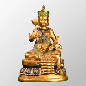 Vintage Chinese Gilt Gold Bronze Cloisonne Buddha Statue