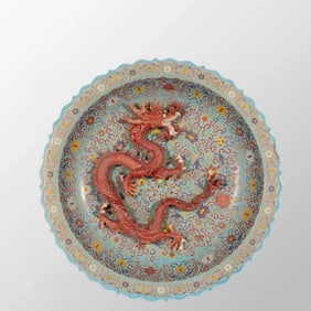 Superb Chinese Qing Dynasty Famille Rose Enamel High Relief Fortune Dragon Porcelain Plate