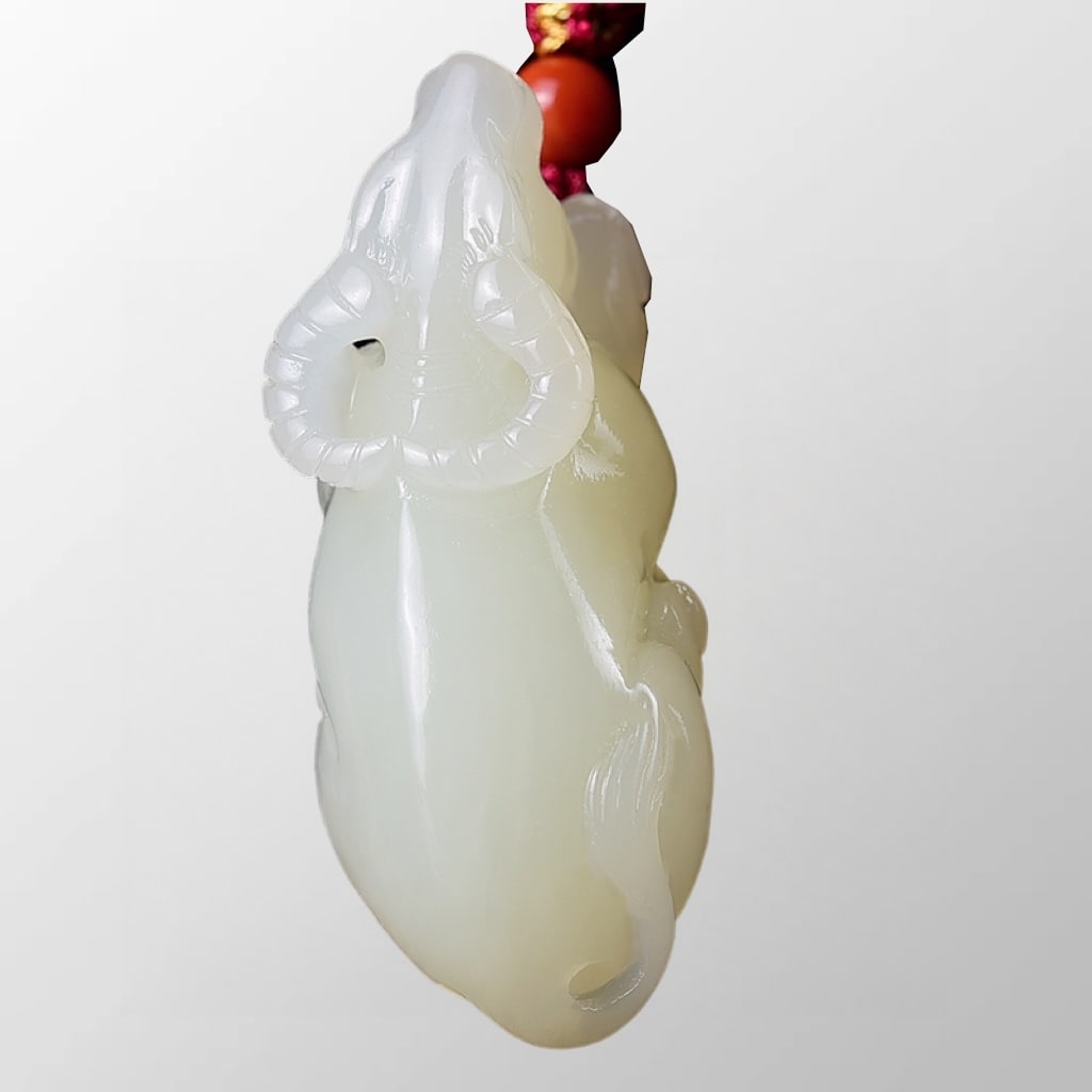 Chinese Natural Hetian Jade Carved Fortune Ox Pendant w Certificate (1 of 7)