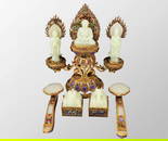 Gold Wires Enamel Inlay Hetian Jade Siddhartha Buddha Statue & Ruyi Scepter & Fortune Dragon Seal