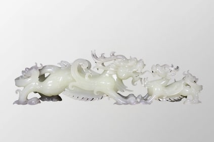 Superb Chinese Qing Dynasty White Hetian Jade Carved Dragon Statue