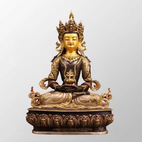 Superb Tibetan Buddhism Gilt Gold Copper Inlay Gem Amitayus Buddha Statue