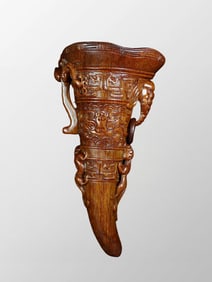 Vintage Ox Horn High Relief Chi Dragon Statue