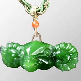 Superb Chinese Green Hetian Jade Carved Fortune Sheep Pendant
