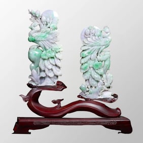 Beautiful Natural Green Jadeite Carved Phoenix Statue