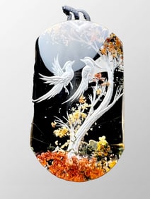 Beautiful Natural Crystal Inner Carving Plum Flower & Magpie Pendant