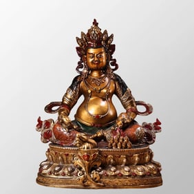 Hand Drawn Tibetan Buddhism Gilt Gold Bronze Yellow Jambhala Statue