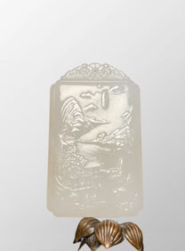 Chinese Natural Hetian Jade Low Relief Mountain River Scene Pendant