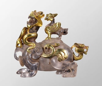 Vintage Chinese Gilt Gold Peking Glass Beast Shape Bottle