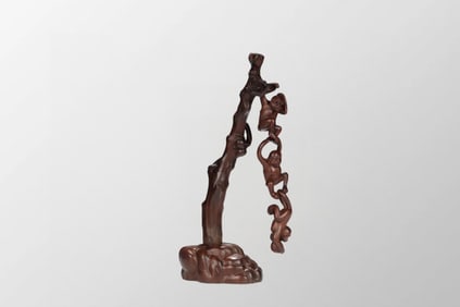 Vivid Chinese Boxwood Wood Three Monkey Statue