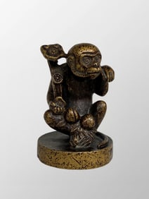 Vintage Chinese Brass Ruyi Monkey Seal