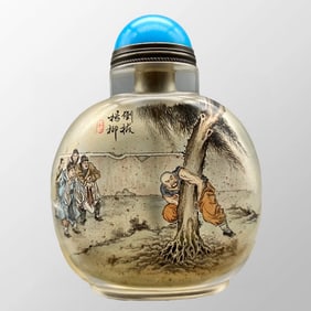 Old Chinese Peking Glass Inside Painting Figure Design Snuff Bottle